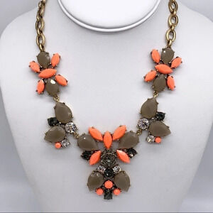 J. Crew Taupe Gray Bright Orange Necklace